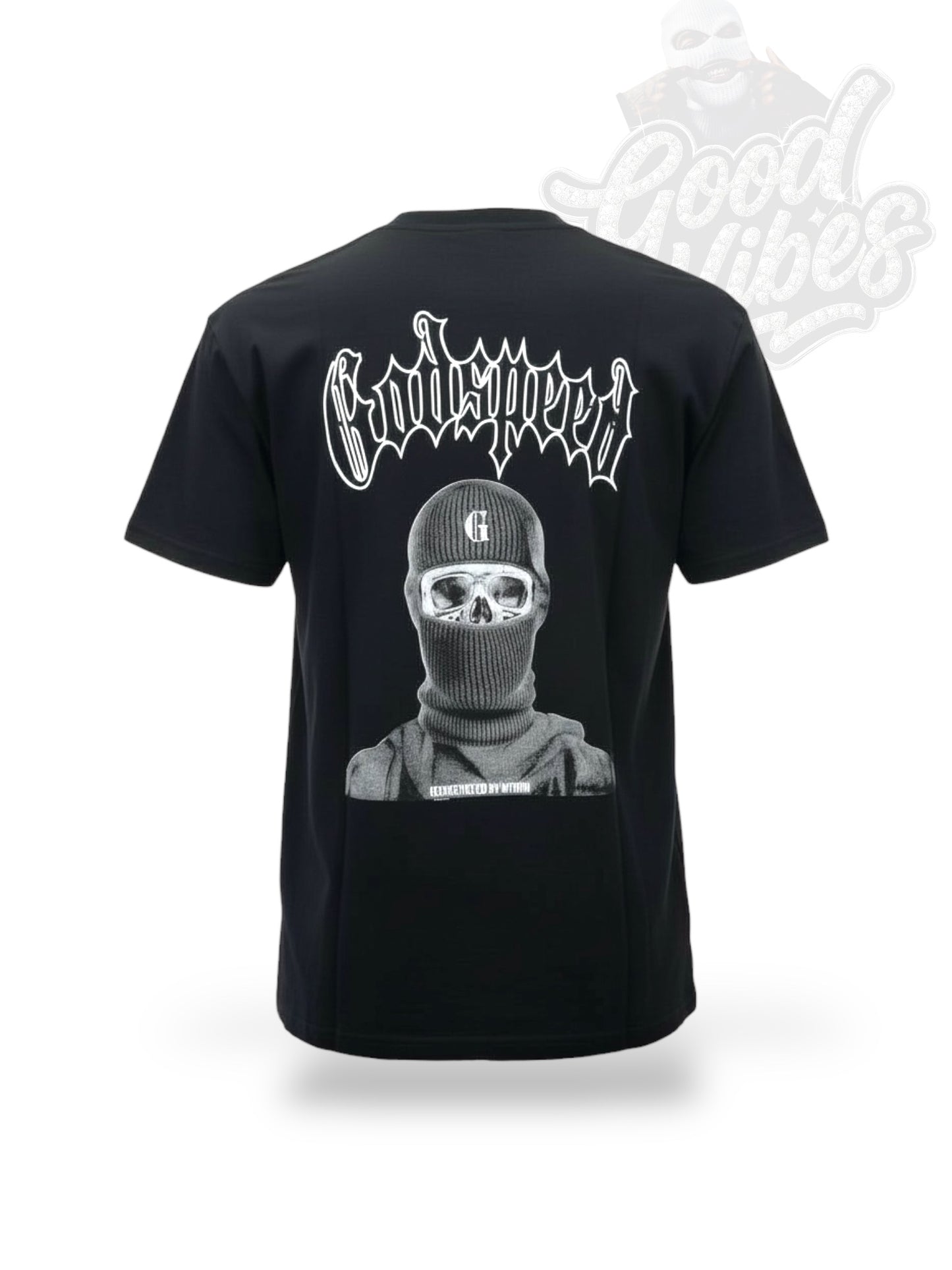 CAMISETA GODSPEED EN PIEDRERIA CUELLO REDONDO.